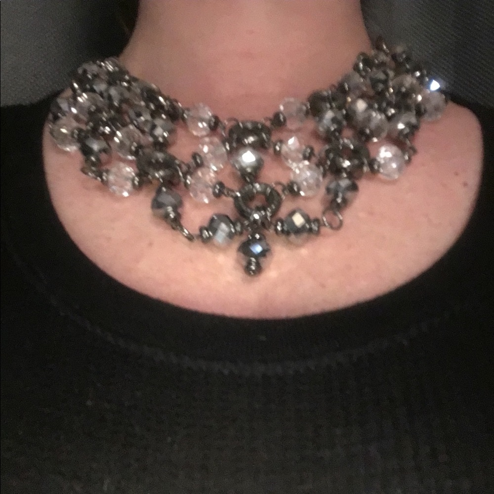 Crystal jeweled statement choker necklace